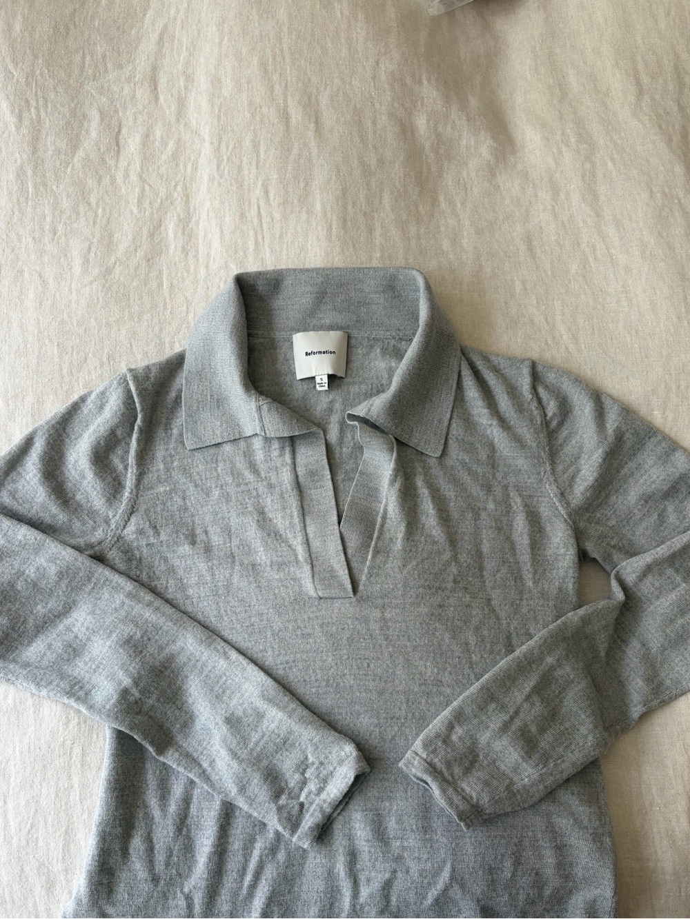 Reformation Lucas Relaxed Regenerative Merino Polo Grey - Size S